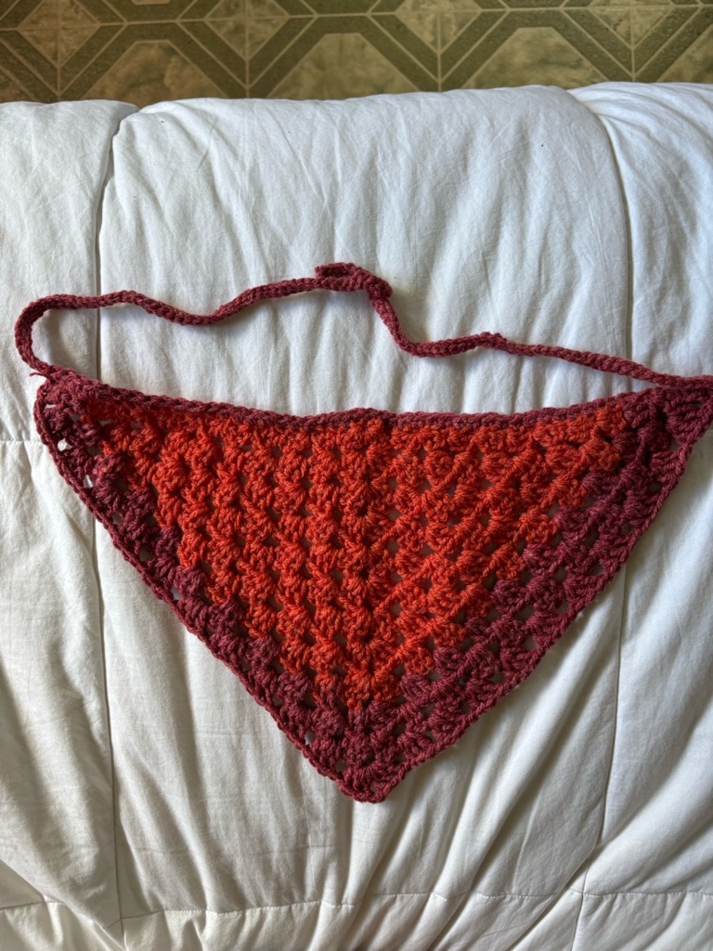 Handmade Red Gradient Crochet Triangle Scarf - Women Accessories